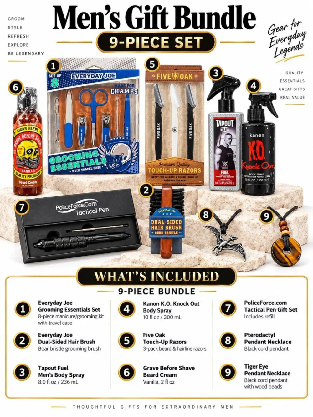 Ultimate Men's 9-Piece Grooming & Gift Bundle <$140 Retail Value>